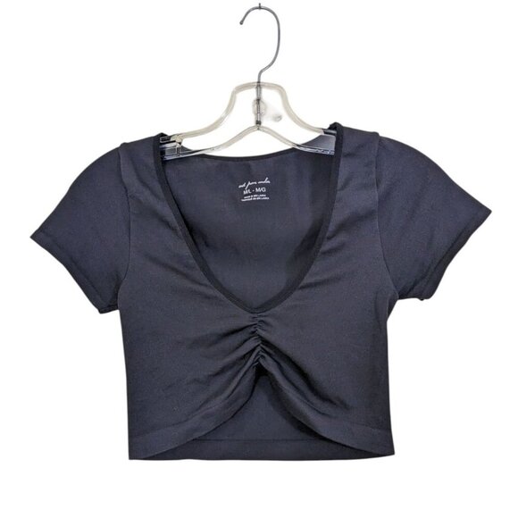 Out From Under Seamless Ruched Cropped Top Black Size MEDIUM/LARGE - Picture 1 of 3